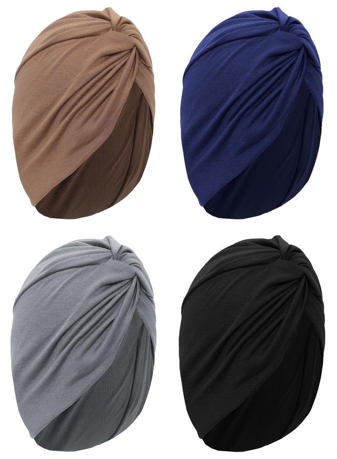 Sdfvsdg 4 Pcs Stretchy Turban Head Wraps for Women Pre Tied Knot Turban Hats Sleep Hats Cancer Headwear Chemo Headwrap 4 Colors - Image 1